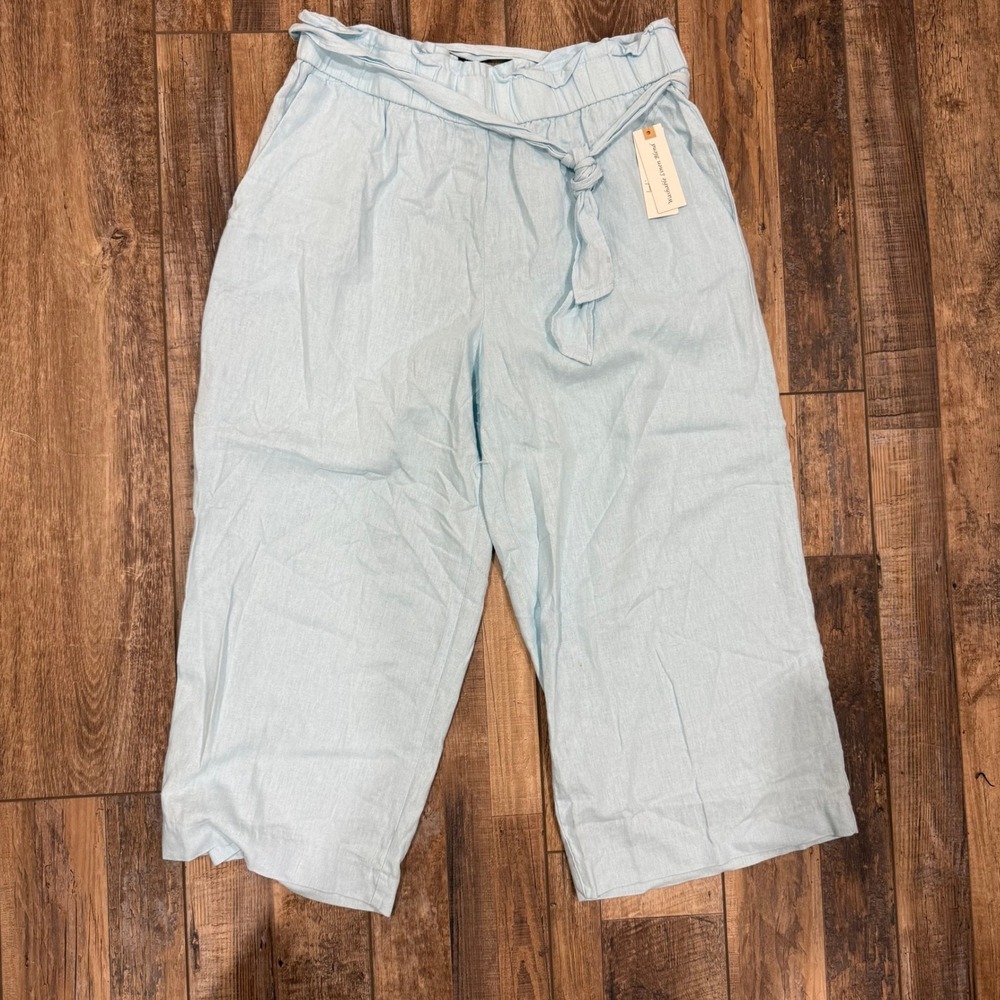 Land 'n Sea Womens Blue‎ Ice Linen Blend Paperbag Wide Leg Culotte Pants Large